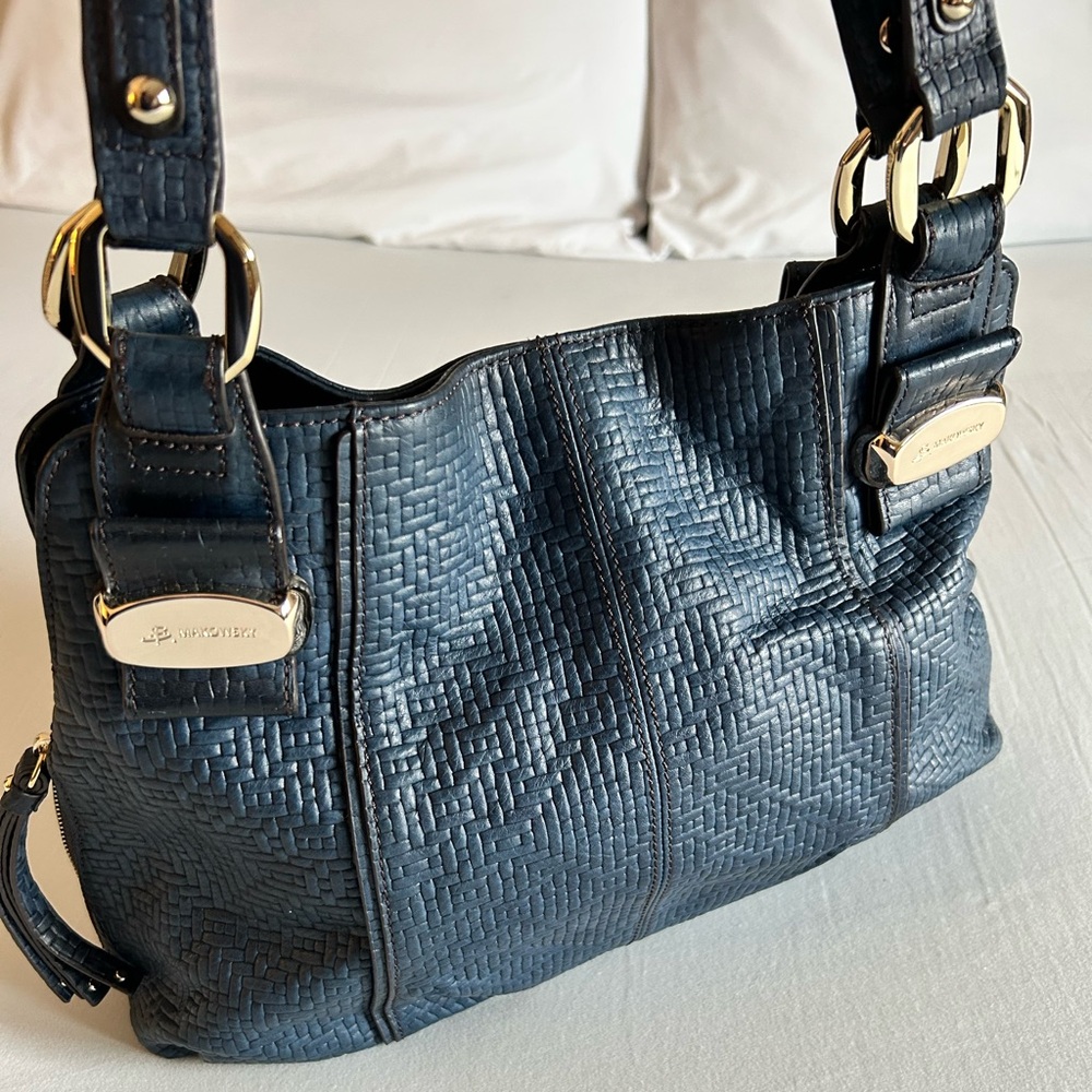 B Makowsky Dark Blue Textured Shoulder Bag
